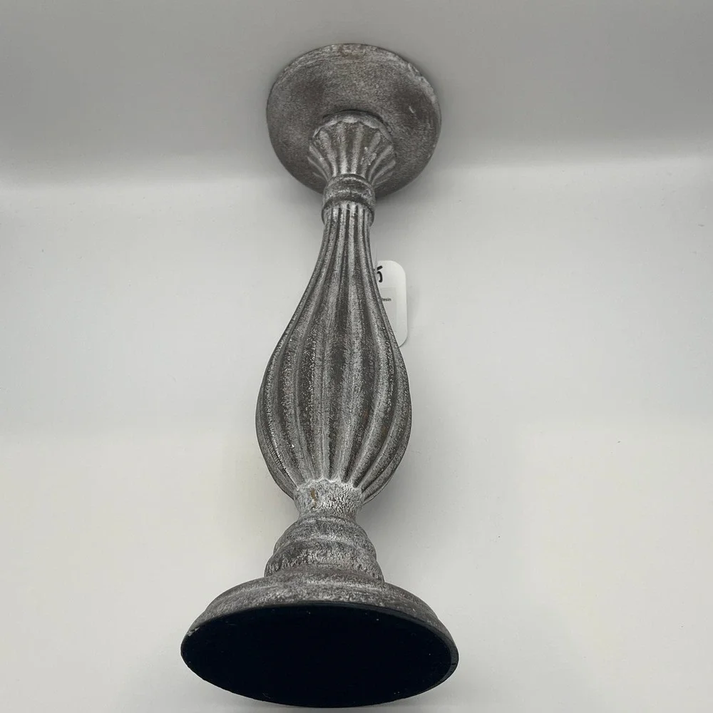 Graywashed Wood Resin Pillar Candle Holder 13.5 In. Rustic Farmhouse Candlestick